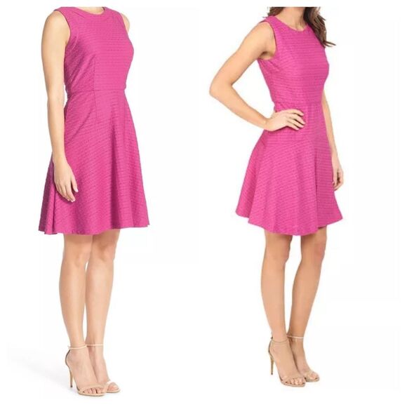 New Donna Morgan Flux‎ Textured Sleeveless Midi Fit & Flare Dress Pink 12 - Picture 2 of 16